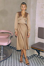 Модне красиве коричневе стильне плаття з клітковини Армані з пишним рукавом