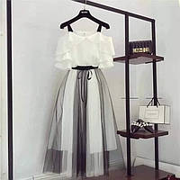 Жіночий комплект, спідниця+блузка, 42-46, 48-52, чорний верх, білий верх, супер софт та євросітка.