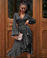 Женское платье на запах, в горошек, 42/46, черный, красный