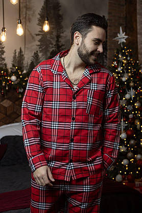 Сімейна піжама картата бавовна чоловіча та жіноча парний комплект, піжами теплі універсальні штани, фото 3