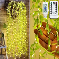 Гірлянда Листя плакучів верби від USB 3х2м + Пульт, Теплий білий / Декоративна гірлянда з листям