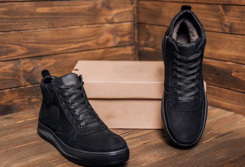 Високі зимові чоловічі черевики з натурального нубуку чорні