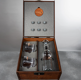 Люкс Leo графин і склянки  2 шт грановані кришталеві і рівні для віскі з кулею в дерев'яній коробці.