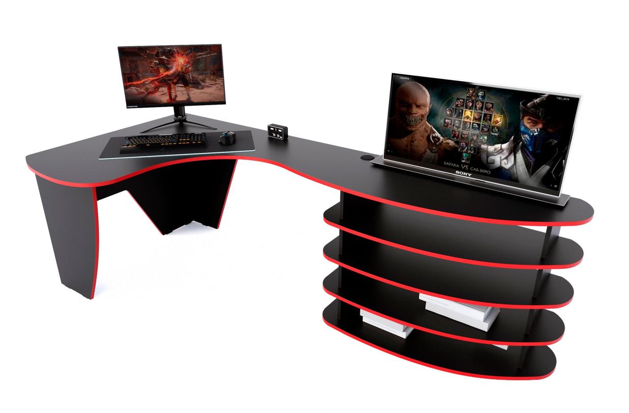 Геймерський стіл "PlaySet" 240х110х80 см. Чорний/Червоний, PS-200, фото 1