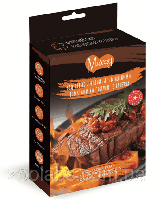 Ласощі для собак стейк з оленини з в’яленими томатами та гарбузом  | Mavsy BBQ Venison Steak 100 грам