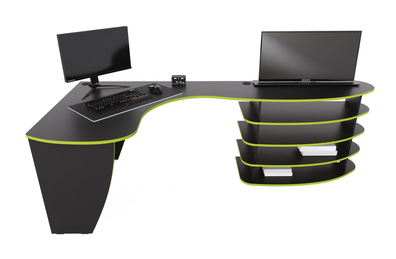 Геймерський стіл "PlaySet" 240х110х80 см. Чорний/Зелений, PS-300, фото 1