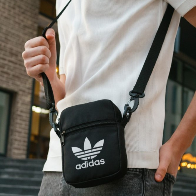 Чоловіча чорна сумка барсетка Adidas через плече Адидас месенджер