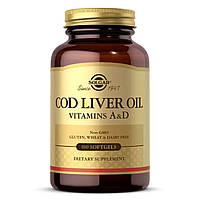 Вітамін А і Д з олії печінки тріски, Cod Liver Oil, Vitamins A & D, Solgar, 100 гелевих капсул