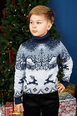 Светр FIVE для хлопчика підлітка 7-15 років теплий з хомутом , Синій, 152