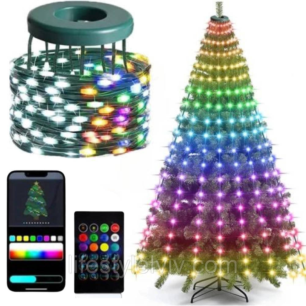 Гірлянда Кінський хвіст від USB (2м, 10 ниток) 400LED + пульт, SFK-02, Різнокольорова / Смарт гірлянда / Розумна гірлянда на, фото 1