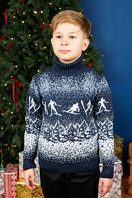 Светр для хлопчика 7-15 років FIVE теплий з хомутом, Синій, 134