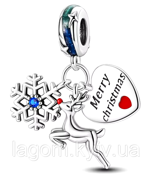 Срібний шарм-підвіска в стилі Pandora Christmas Time 925 проба Різдвяна та Новорічна прикраса Пандора, фото 1