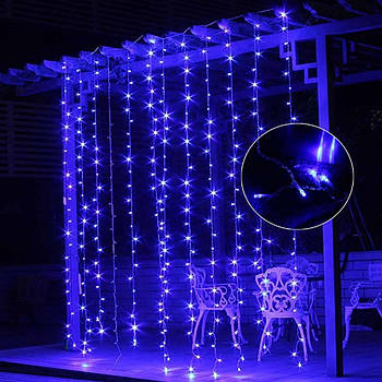Вулична гірлянда Дощ 9 м на білому дроті з 150LED колір свічення Синій