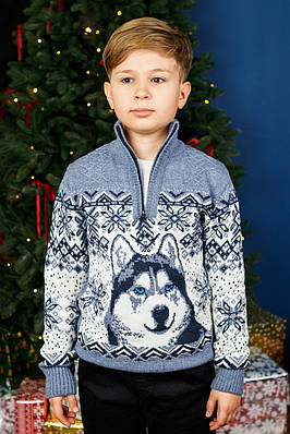 Светр для хлопчика підлітка 7-13 років FIVE теплий з хомутом на блискавці Джинс, 128