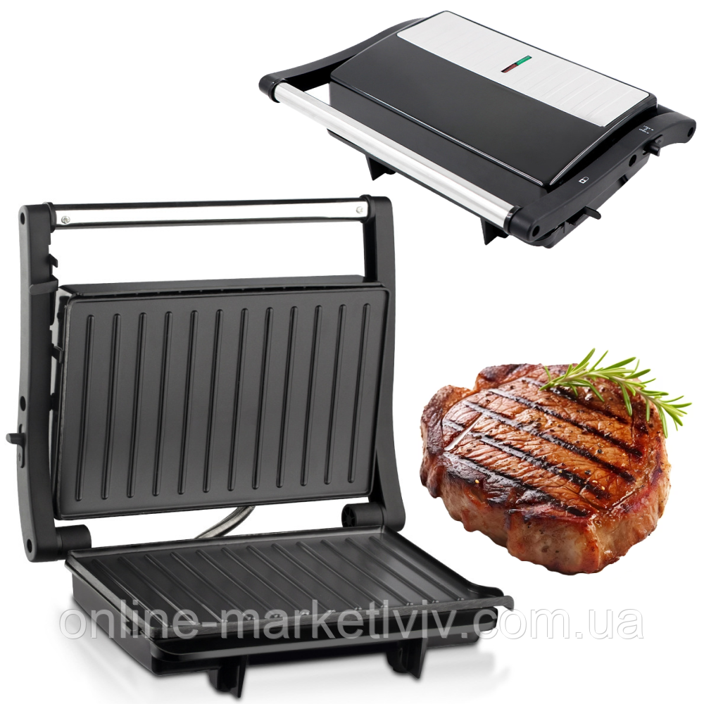 Притискний гриль 1000Вт з антипригарним покриттям, Raf R240 / Електрогриль контактний / Електричний гриль, фото 1