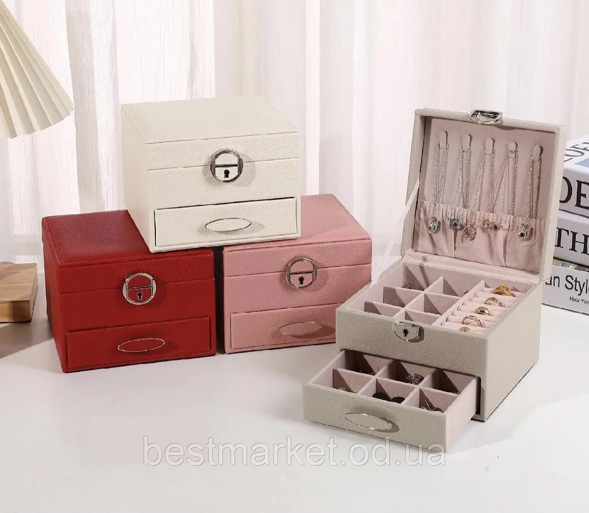 Скринька для прикрас N А283suндук для біжутерії, органайзер для прикрас, валіза комодів, сережок, кілець, фото 1