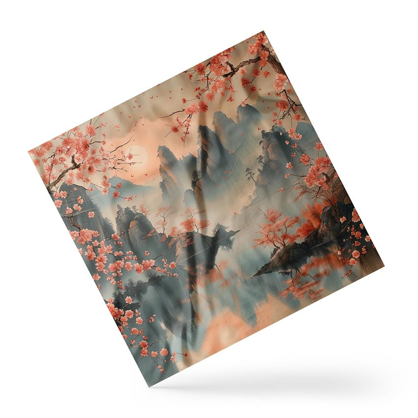 Хустка на голову і шию «Японський краєвид. Сакура. Japanese landscape. Sakura»