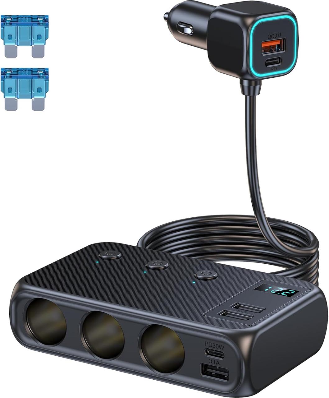 Автомобільна зарядка розгалужувач у прикурювач машини із 6 usb JR-C29 Трійник у прикурювач 3 гнізда, фото 1