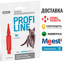 Краплі Provet Profiline для котів до 4 кг, 1 піпетка 0,5 мл (інсектоакарицид)