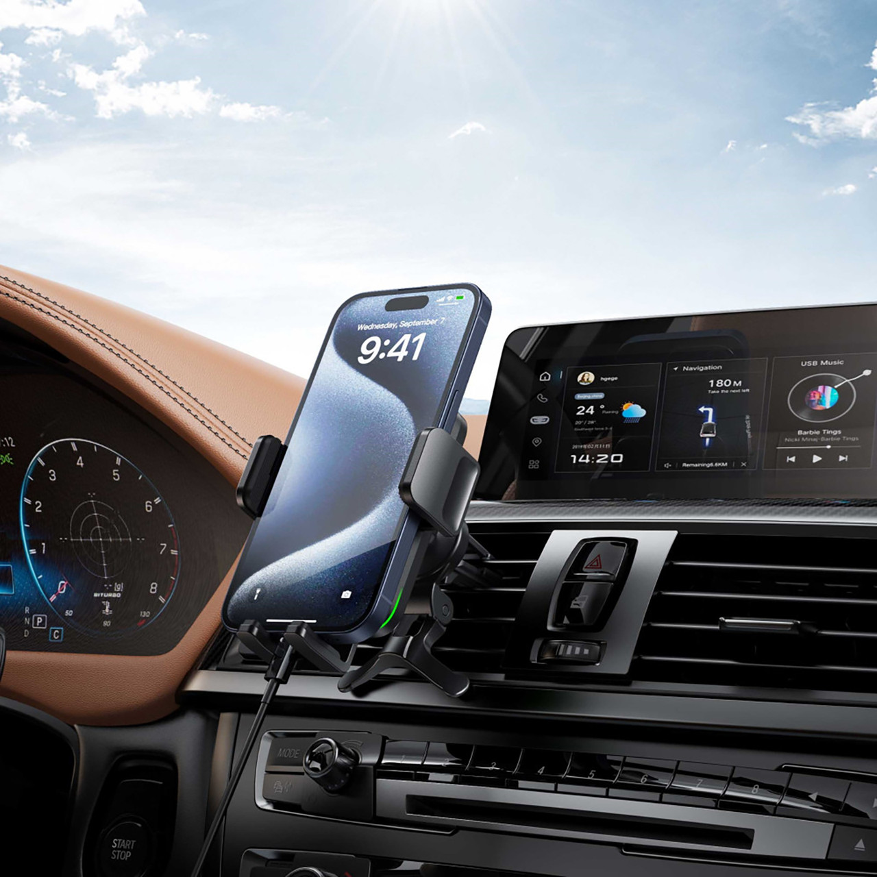 Тримач автомобільний + бездротовий ЗП XO WX041.black, фото 1