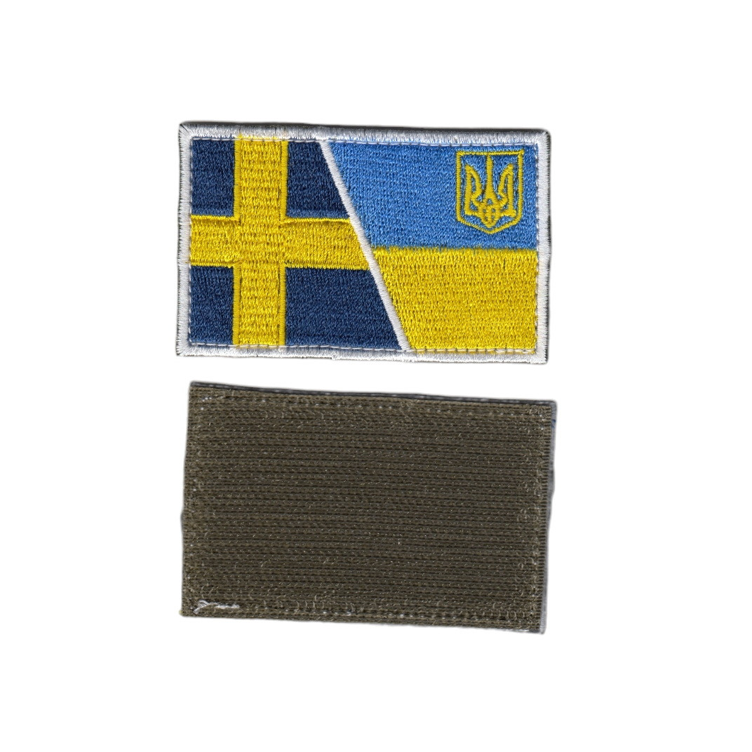 Шеврон ЗСУ, військовий / армійський, Україна- Швеція прапор, на липучці, 5 см * 8 см