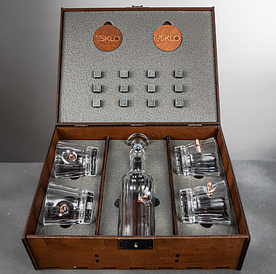 Люкс Leo графин і склянки 4 шт грановані кришталеві і  конусні для віскі з кулею в дерев'яній коробці.