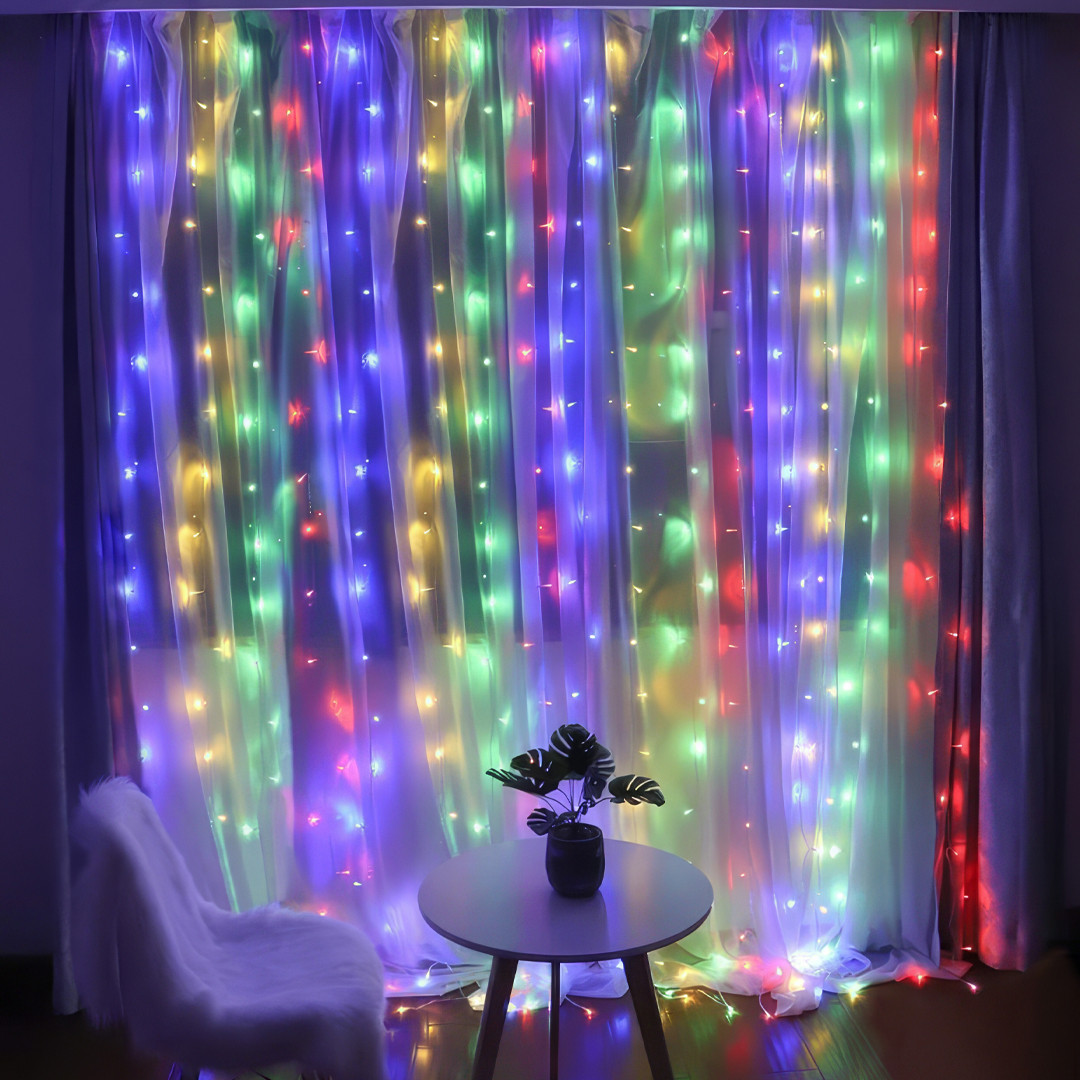 Кімнатна гірлянда Водоспад 4х2 м на прозорому дроті з 480LED колір свічення Різнокольоровий RGB, фото 1