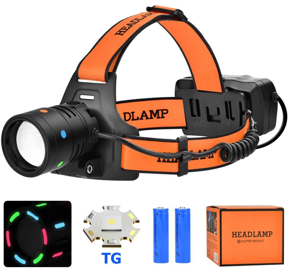 Ліхтар налобний NIGHT VISION FLUORESCENCE BL-T210-TG, 2x18650, ЗП Type-C, zoom