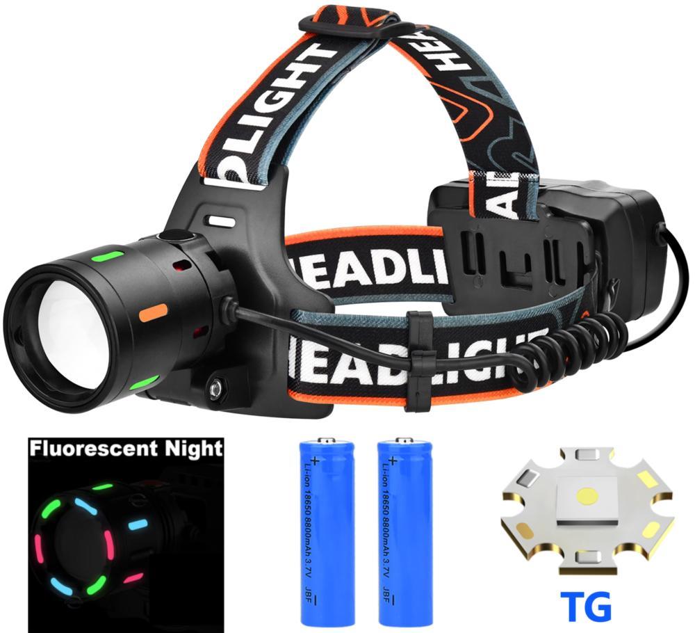Ліхтар налобний NIGHT VISION FLUORESCENCE BL-T207-TG, 2x18650, ЗП Type-C, zoom