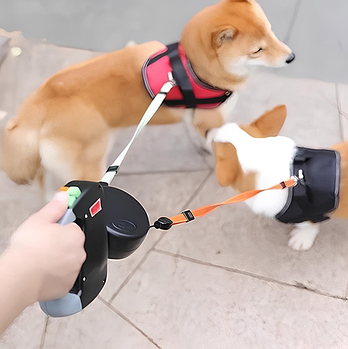 Повідець рулетка для собак подвійна, повідці мають світлоповертаючі елемент 3м