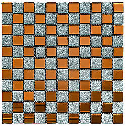 Мозаїка з декоративного скла 298х298х4,5мм Сірий+оранж SW-00002361