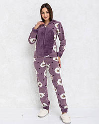 Піжама комбінезон жіноча на флісі тепла зимова піжама на блискавці lamb фіолетова