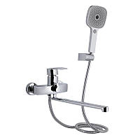 Змішувач для ванни Qtap Swan Eco з довгим поворотним виливом і душовим гарнітуром хром