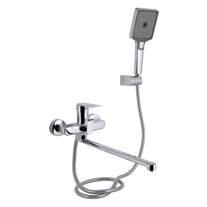 Змішувач для ванни Qtap Aries з довгим поворотним виливом (з душовим гарнітуром) QTARI2601CRM45558 Chrome, фото 1