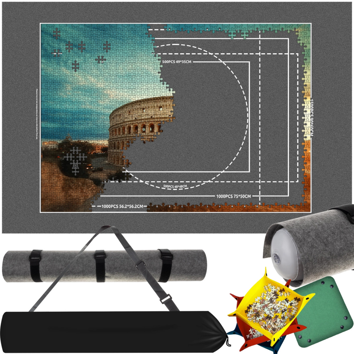 Килимок для пазлів з аксесуарами та чохлом 115 х 67 см MALATEC 21835