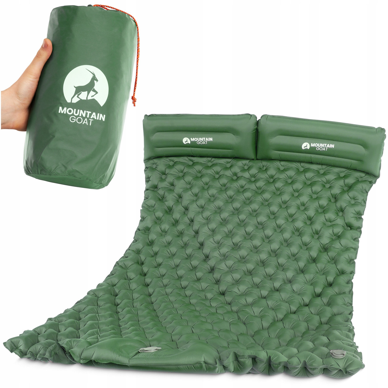 Килимок (карит) надувний Mountain Goat 200 x 120 x 7 см двомісний із вбудованим насосом Navy Green