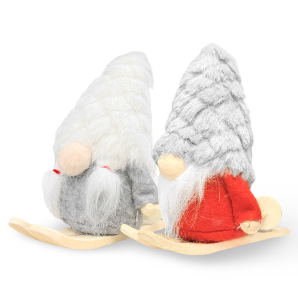 Набір різдвяних гномів з дерев'яними лижами та лижними палицями, фото 1