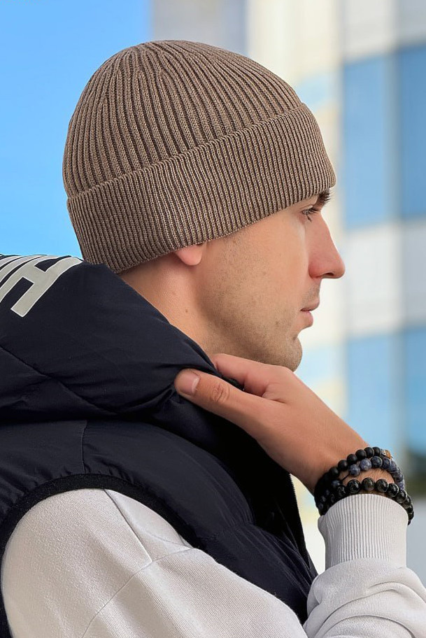 Шапка чоловіча демісезонна коричневого кольору 194604M, фото 1