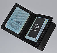 Кожаная обложка на автодокументы права и техпаспорт черная, Обложки на ID пластиковый паспорт GP черного цвета