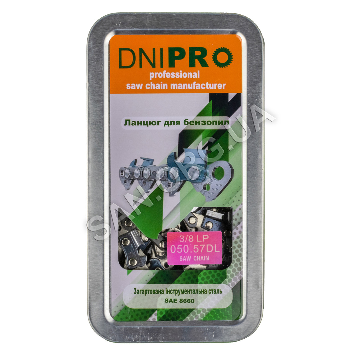 Ланцюг 57 ланок крок 3/8 1,3 мм Супер зуб DNIPRO Metal Box