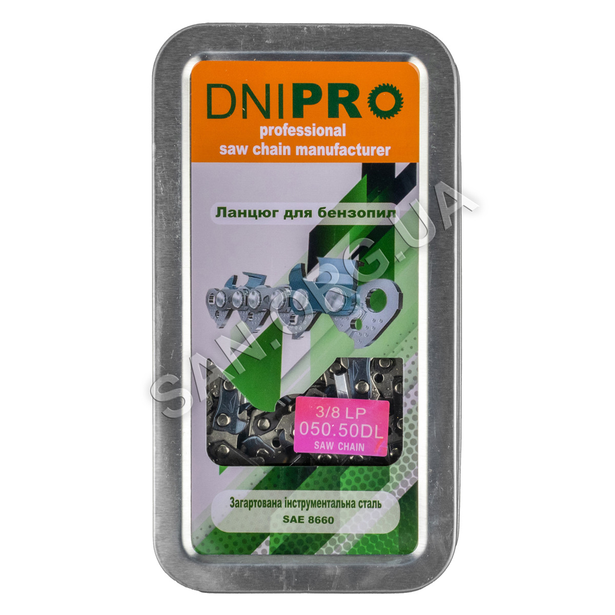 Ланцюг 50 ланок крок 3/8 1,3 мм Супер зуб DNIPRO Metal Box, фото 1