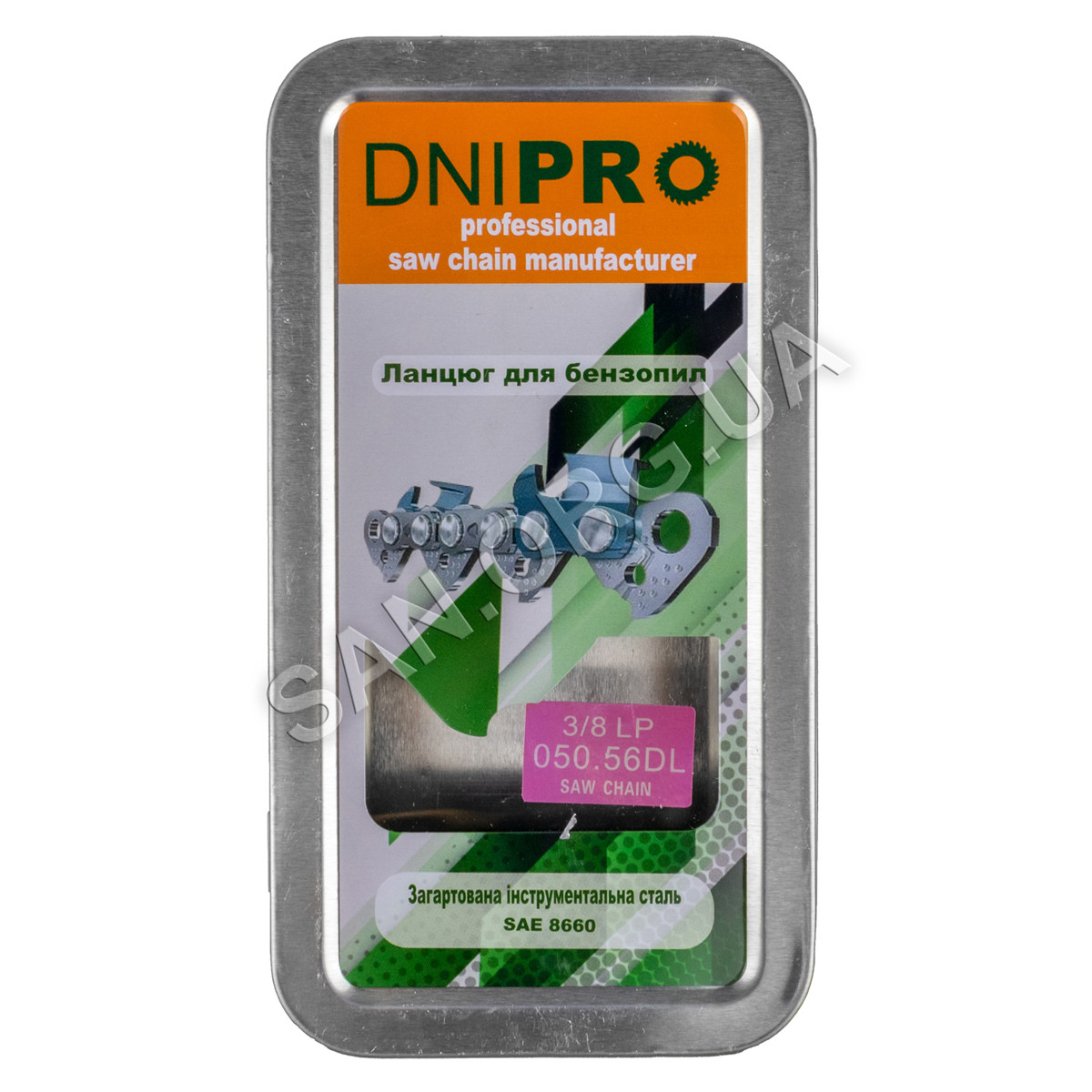 Ланцюг 56 ланок крок 3/8 1,3 мм Супер зуб DNIPRO Metal Box, фото 1