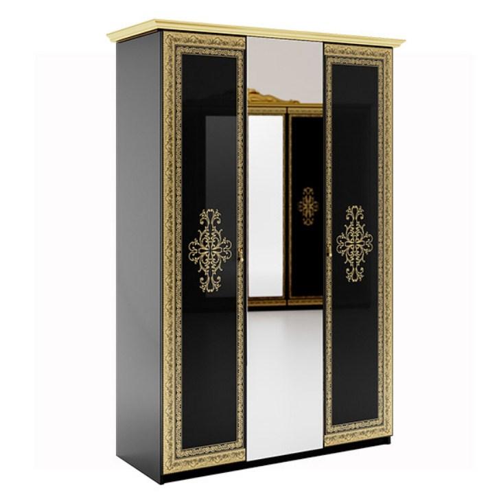 Розпашна тридверна шафа з дзеркалом чорна глянцева 150 см у спальню в стилі бароко Дженніфер Миро-Марк