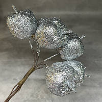 Декоративний букет- Яблук (блискітки) 6 шт, 12 см,срібло, Сріблястий