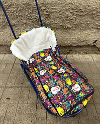 Конверт /теплий чохол для санок, із штучної овчини, на дві блискавки, із затяжками кольоровий Сніговик