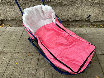 Конверт / чохол для санок, із штучної овчини, на дві блискавки, із затяжками Світло Рожевий