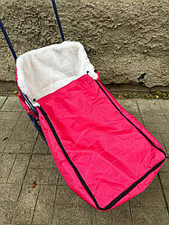 Конверт/чохол для санок, зі штучної овчини, на дві блискавки, із затяжками Темно Рожевий