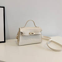 Жіноча сумка 1619 рептилія на ременці крос-боді через плече біла