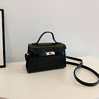 Жіноча сумка 1619 рептилія на ременці крос-боді через плече чорна