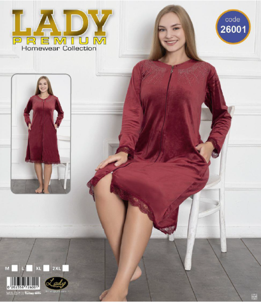 Халат жіночий велюровий ДОВГИЙ на молнії ТУРЦІЯ БОРДОВИЙ M-2XL, фото 1